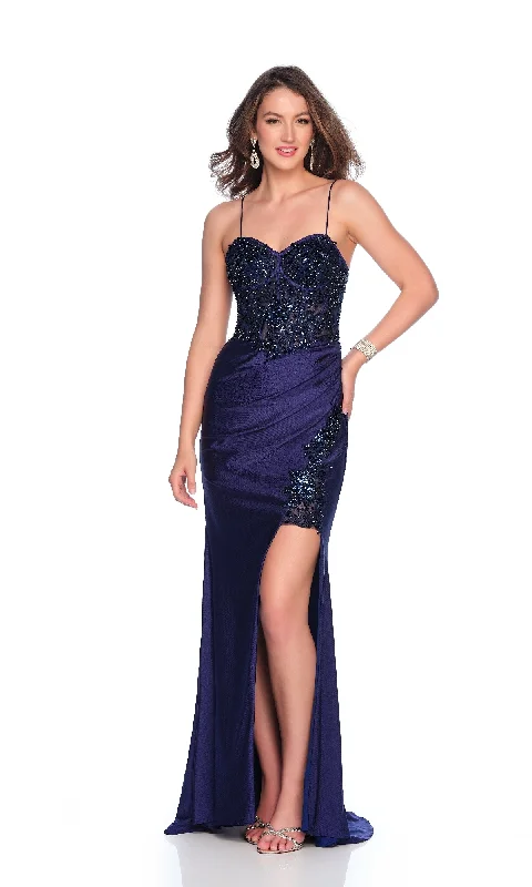 Bow-Tie DressLong Navy Blue Prom Dress: Dave & Johnny 12255