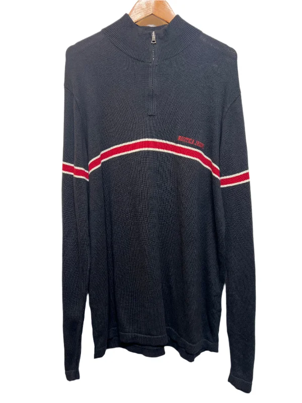 Men's Sweaters with Patch PocketsNautica Jeans Striped Navy Quarter Zip (Size XL)