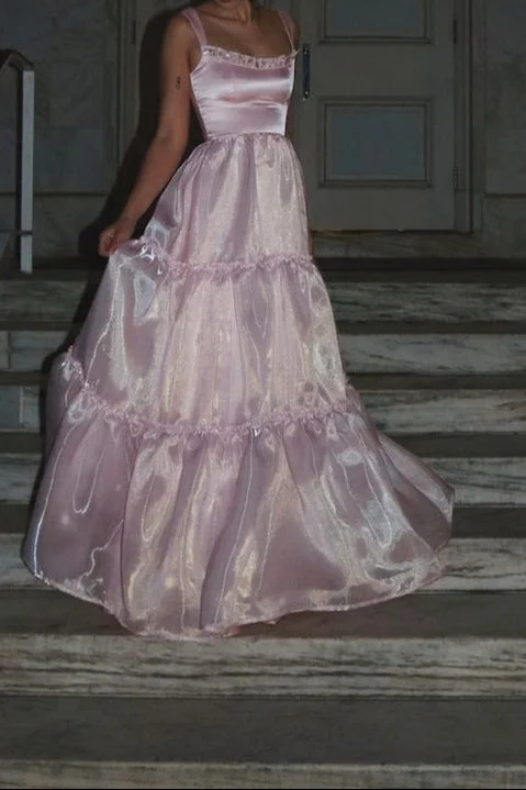 Peplum DressPrincess Pink Sleeveless Straps Floor Length Party Dress