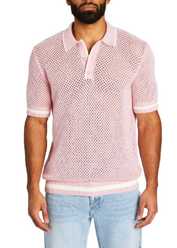 Men's Shirts with Patch PocketsZane Crochet Polo In Pink/white