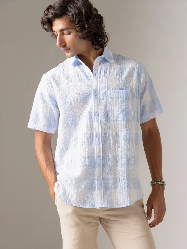 Men's Casual Friday Shirts for Relaxed Office DaysMen's Blue Cotton Lycra Regular Fit Shirt