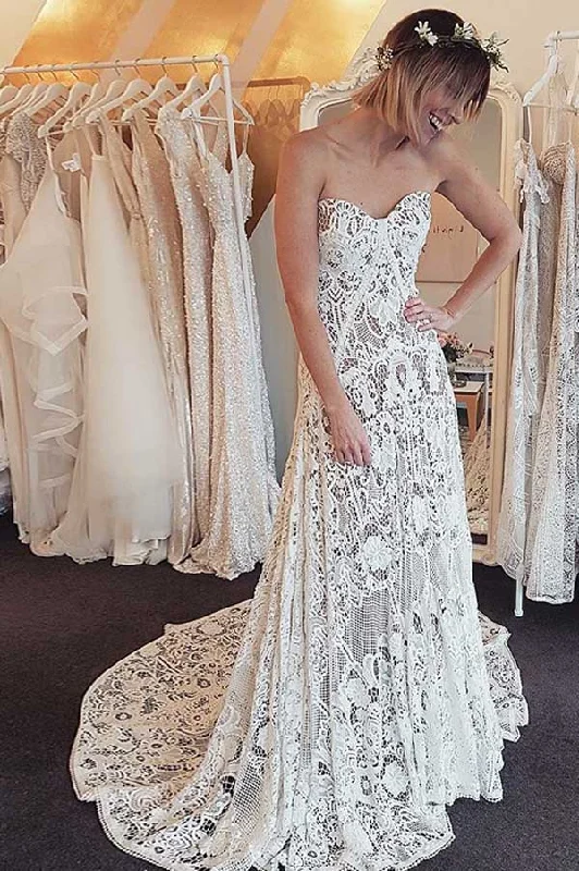 women's ball gown dressesRoycebridal Elegant Mermaid Sweetheart Lace Long Wedding Dresses,Boho Beach Wedding Dresses,MW419