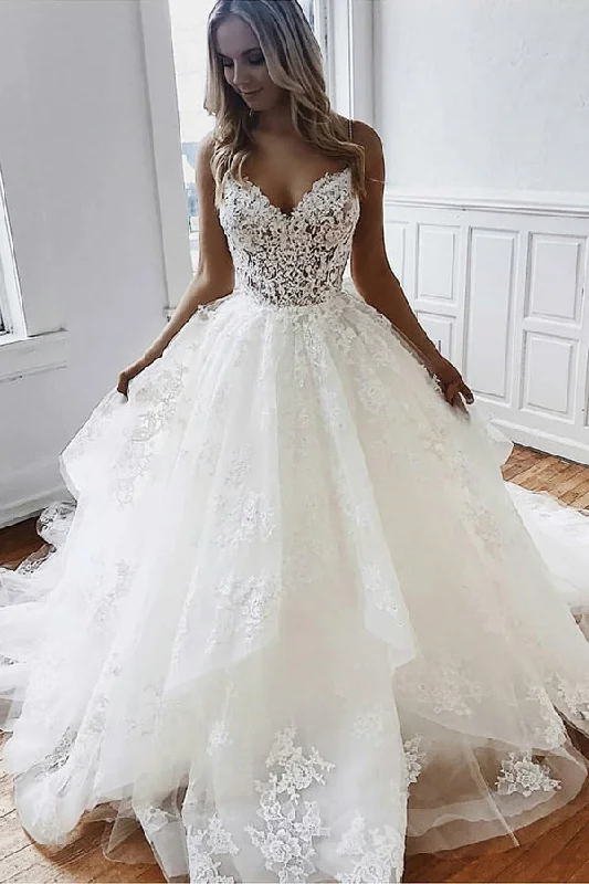 Jersey DressRoycebridal Gorgeous Ball Gown Sweetheart Spaghetti Straps Wedding Dresses with Appliques,MW323