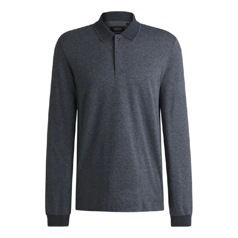 Men's Shirts with Belt LoopsLong-sleeved knit polo in mouliné cotton and silk